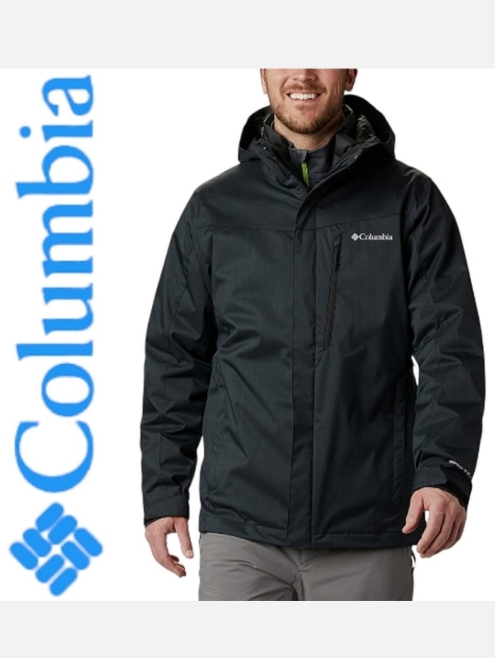 Columbia Waterproof Shell Jacket Lightweight OMNI-HEAT Gray/Black L
